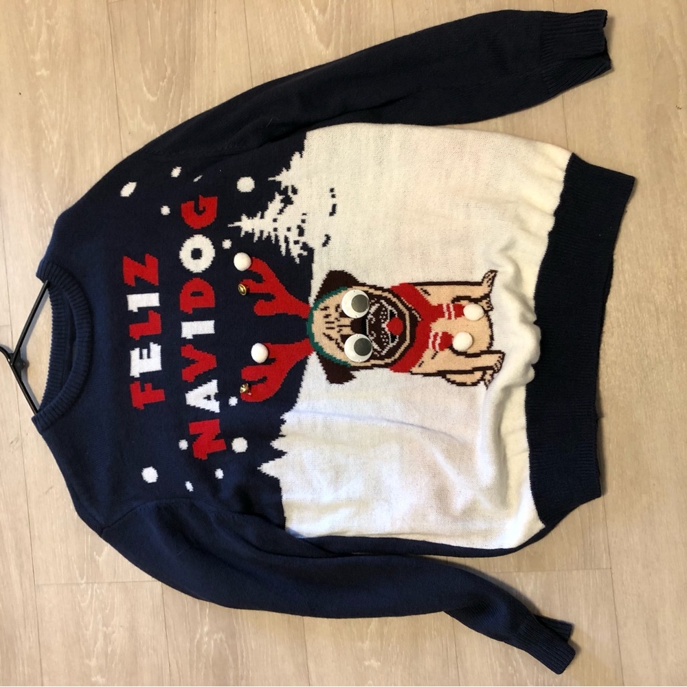 H&M Men's Feliz Navidog Sweater - Navy and White